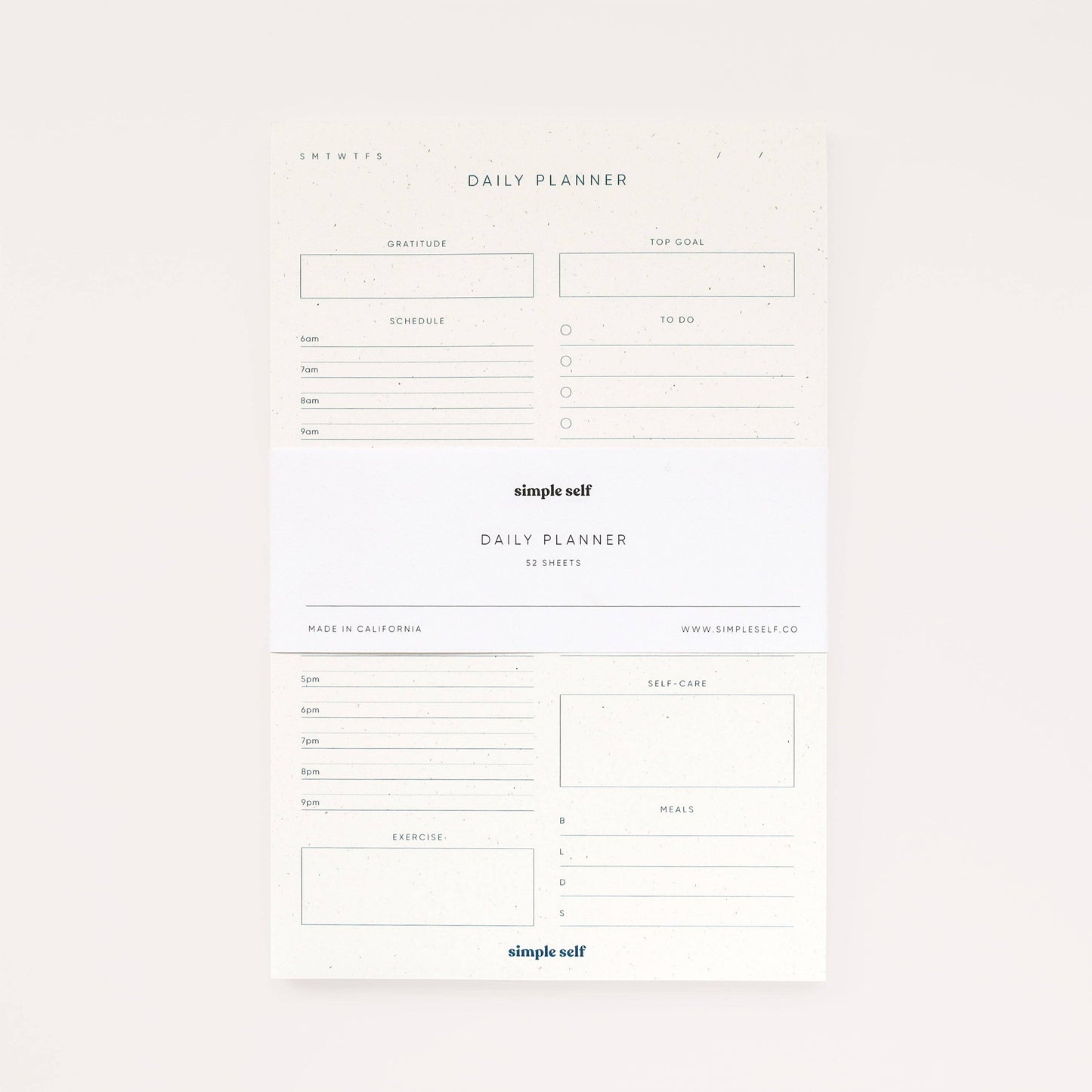 Daily scheduling notepad with a minimalist design for personal and professional use.