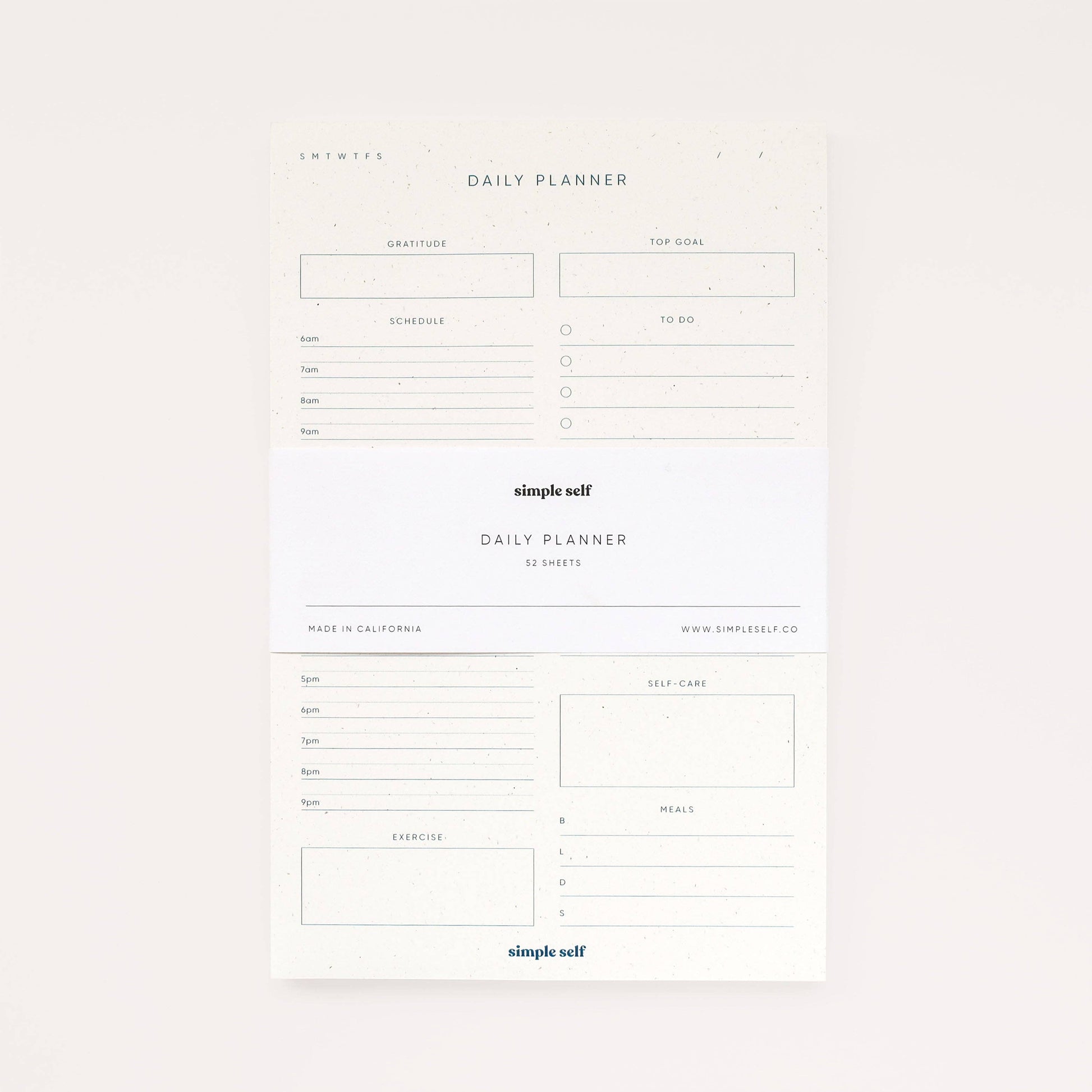 Daily scheduling notepad with a minimalist design for personal and professional use.