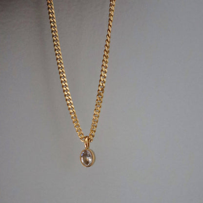 Oval CZ Chain Necklace | Gem Pendant
