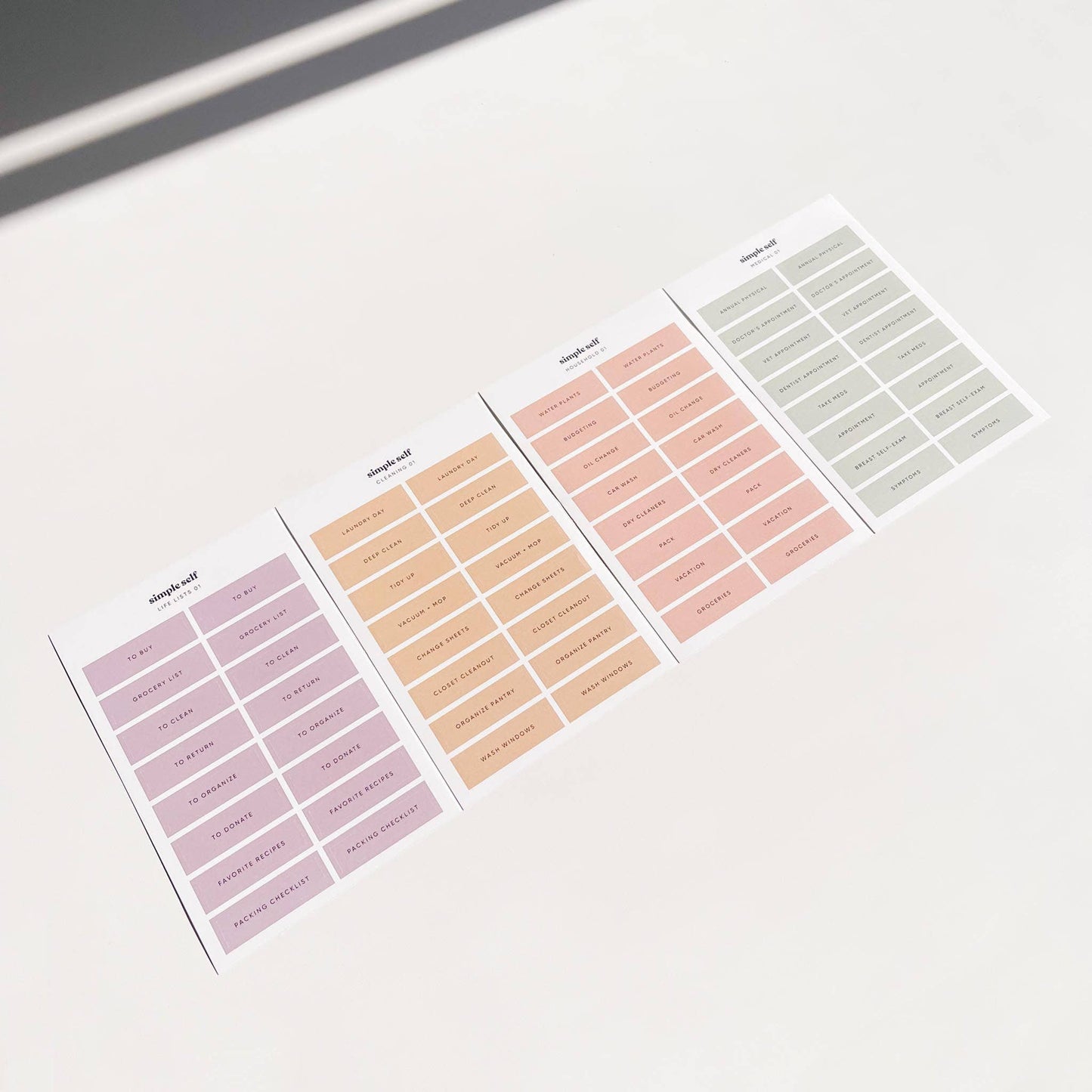 Each of the Life Sticker Set sheets individually spread out for display on plain white background