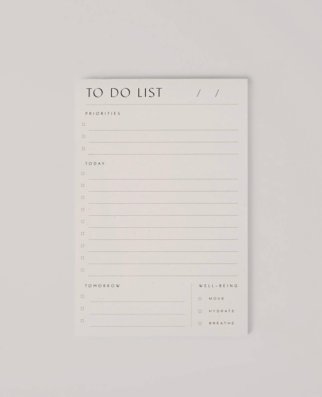 To Do List Pad | 75 Pages | Aesthetic & Minimal | Printed on Luxe Recycled Hemp Stock - Wellaine